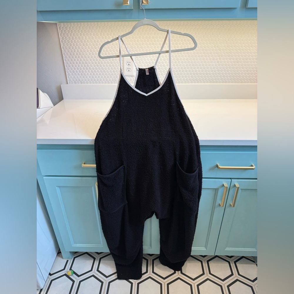 Free People fuzzy black hotshot jumpsuit size small - Picture 2 of 6